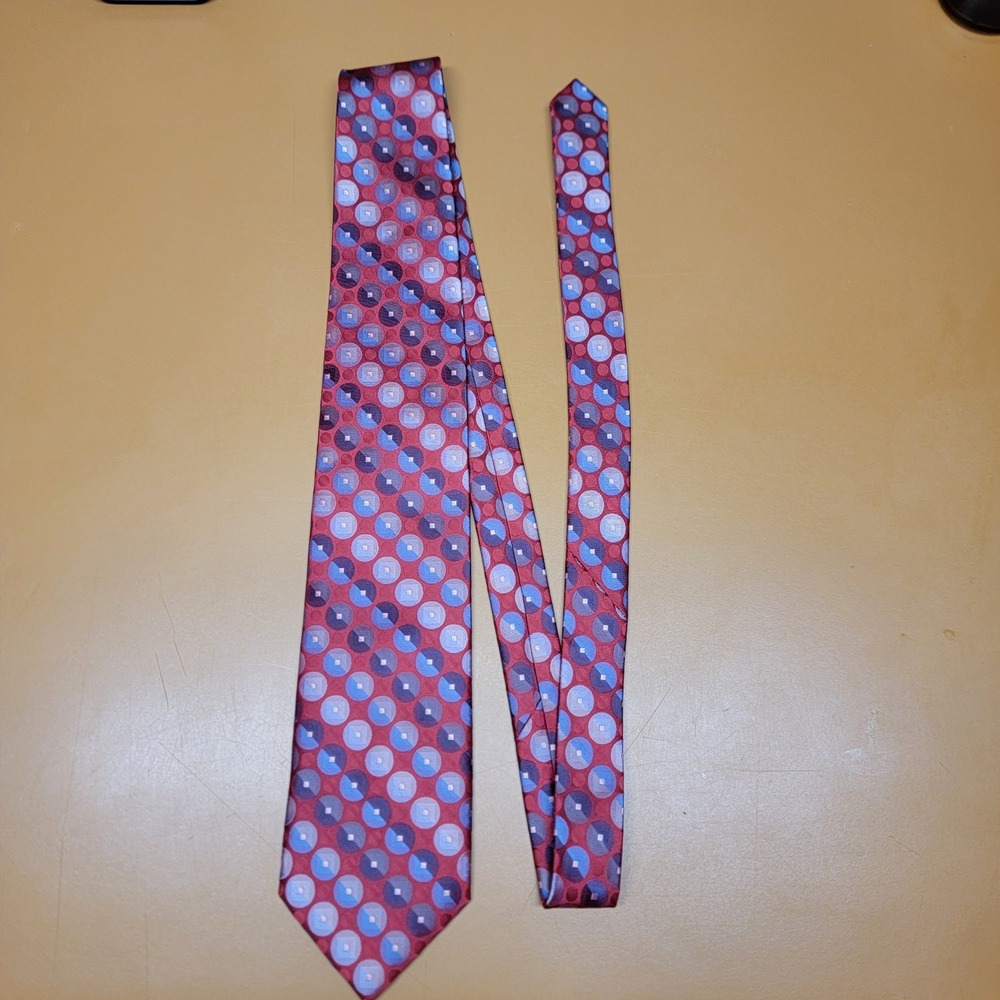 Stafford Essentials Silk Blend Red Geometric Circles Necktie Men's
